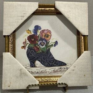 Art Print in a Gold Ornate Frame titled “The Shoe” by artist Consuelo Gamboa.